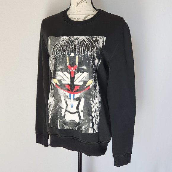 GIVENCHY Paris Graphic Fleece Lined Sweatshirt Crew Neck Black Viscose - Picture 3 of 10